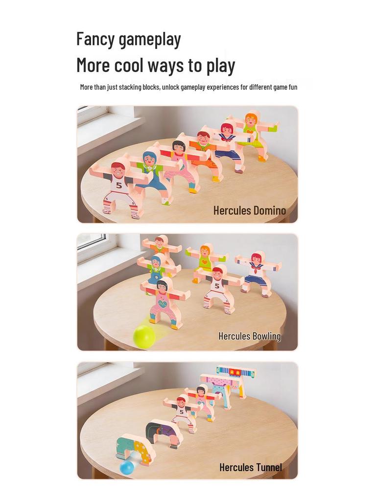 CE CPC Certified Children's Educational Wooden Hercules Balance Blocks: Parent-Child Early Education Stacking Toy.