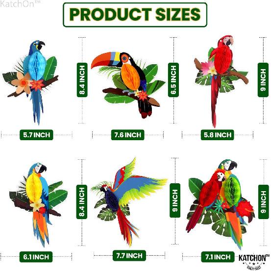 KatchOn, Large Tropical Birds Honeycomb Cutouts - 9x7.7 Inch | Paper Bird Decorations, Luau Party Decorations, Hawaiian Party Decorations, Rainforest