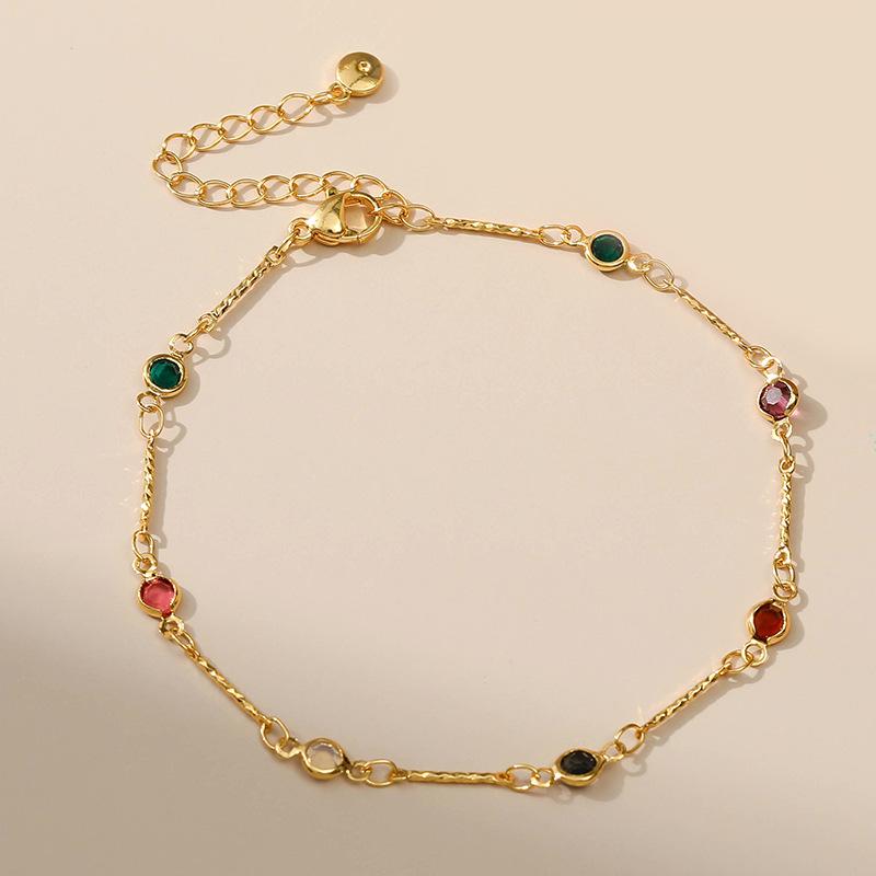 Fashion Minimalist Adjustable Colorful Zircon Thin Chain Anklet For Women разноцветный