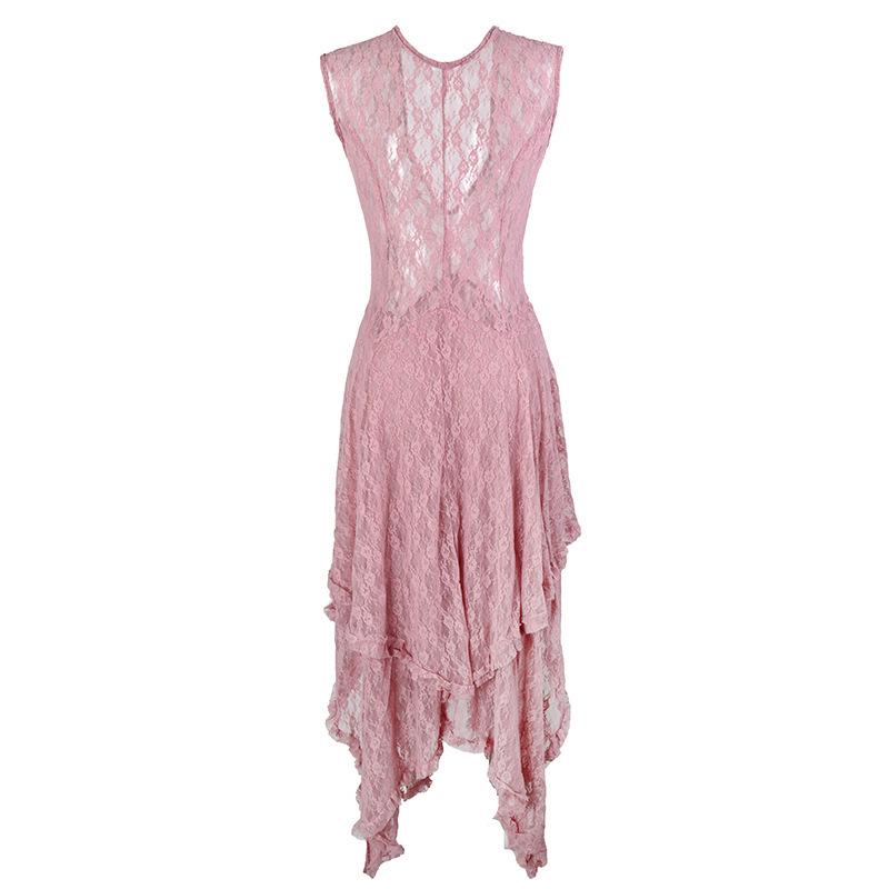 European Fashion Lace Irregular High-Low Skirt Dress