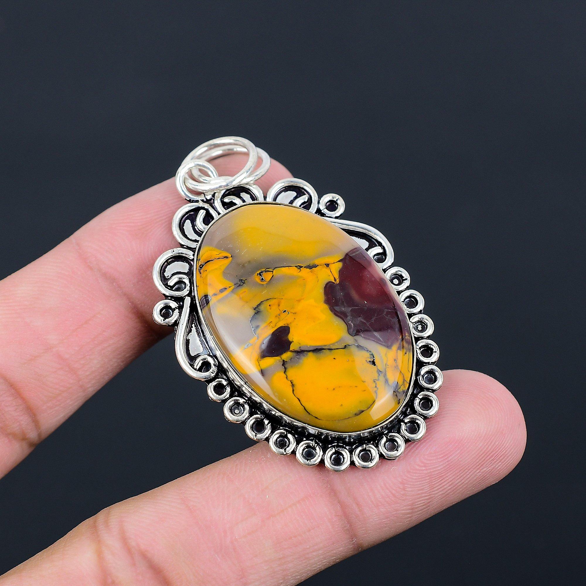 Sterling Silver Oval Mookaite Stone Daughter Bezel Boho Wedding Pendant Jewelry