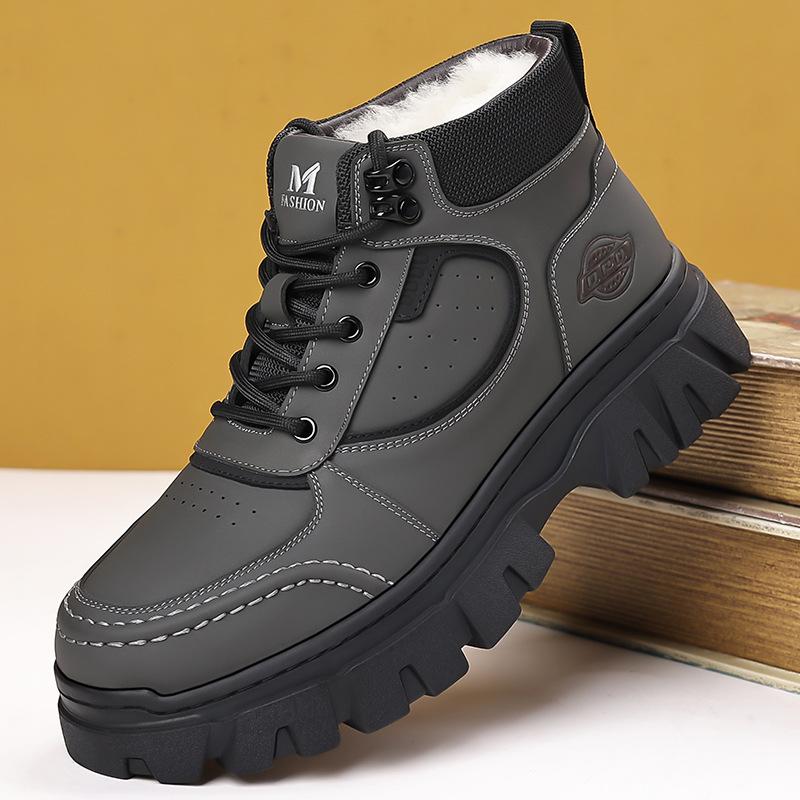 

Зимние рабочие ботинки для мужчин, для активного отдыха, кожаные, теплые, на меху, зимние ботильоны, для ходьбы, высокие, мужские, на шнуровке, нескользящие, водонепроницаемые, треккинговые ботинки 44 серый
