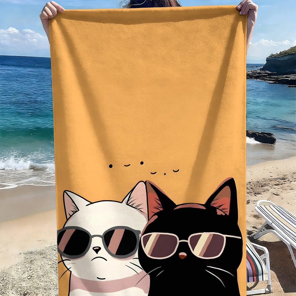 Cartoon-Sonnenbrille Katzenmuster Polyester-Mikrofaser-Strandtuch ist sehr saugfähig, geeignet für Schwimmen und Strandausflüge