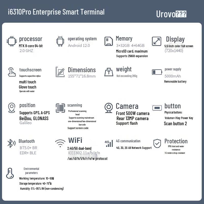 UROVO i6310Pro Supreme Android 12 Industrial PDA Barcode Scanner
