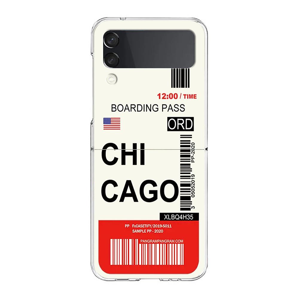 Phone Case For Samsung Galaxy Z Flip 3 4 5 Hard Folding PC World City Travel Ticket New York Label For Samsung Z Flip 6 Cover