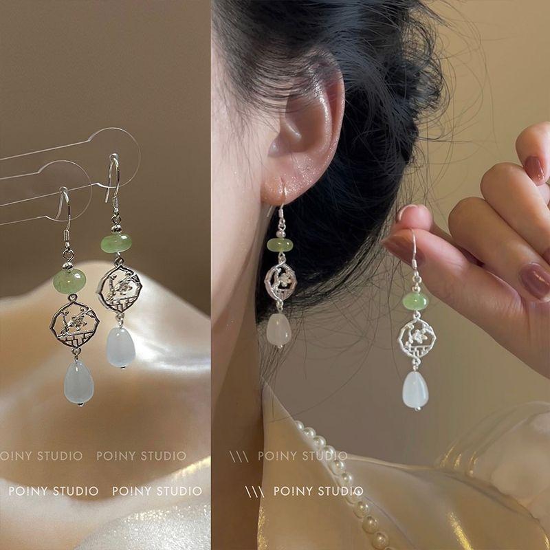 

Original Long Fancy Water Drop Pendant Jade Earrings 3324A porch pavilion ear hook