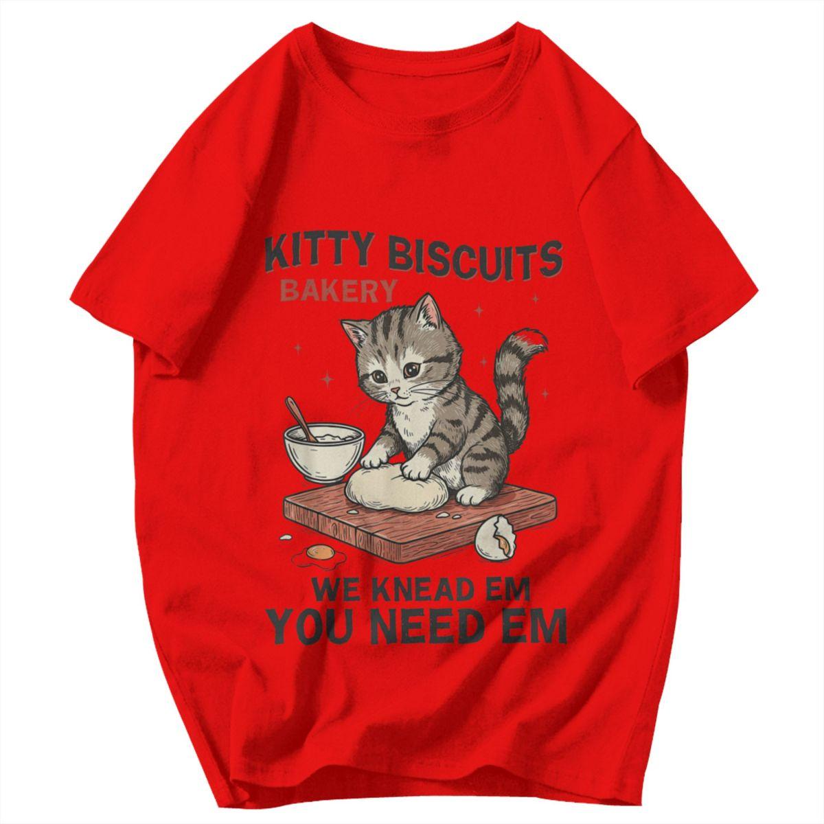 Men T Shirt Kitty Biscuits We Knead Em You Need Em Cat Lover Baking Trending Summer Y2K Graphic Crewneck Unisex Clothes T Shirts S