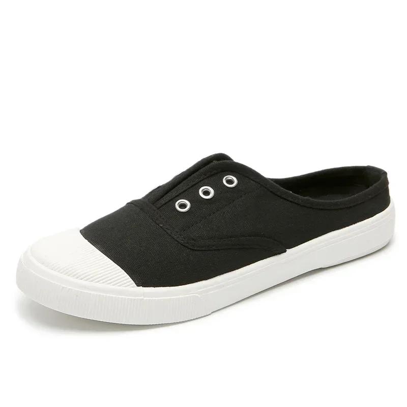 Fashion Women's Vulcanized Shoes 2025 Summer New Half Slippers Canvas Shoes Women Thin Style Student Versatile Casual Shoes