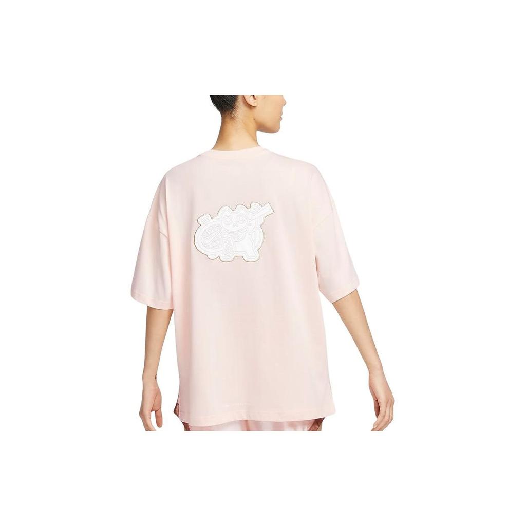 Nike Solid Color Logo Crew Neck Knit Breathable Short Sleeve T-Shirt Women Tops Ice-Pomegranate White FV0942-838