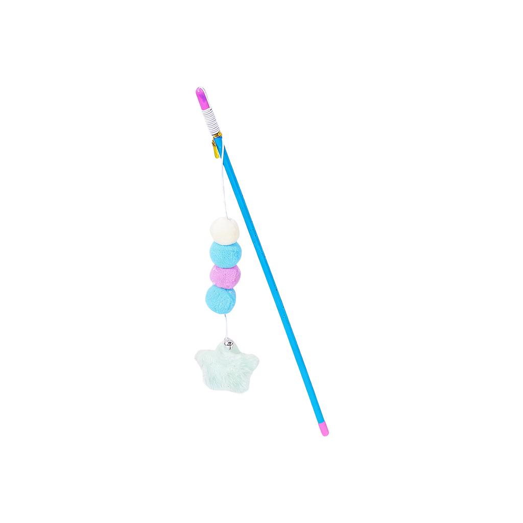 Interactive Caterpillar Cats Wand Toy With Bell & Feather, Elastic String Pom-Pom Teaser Stick For Indoor Cats