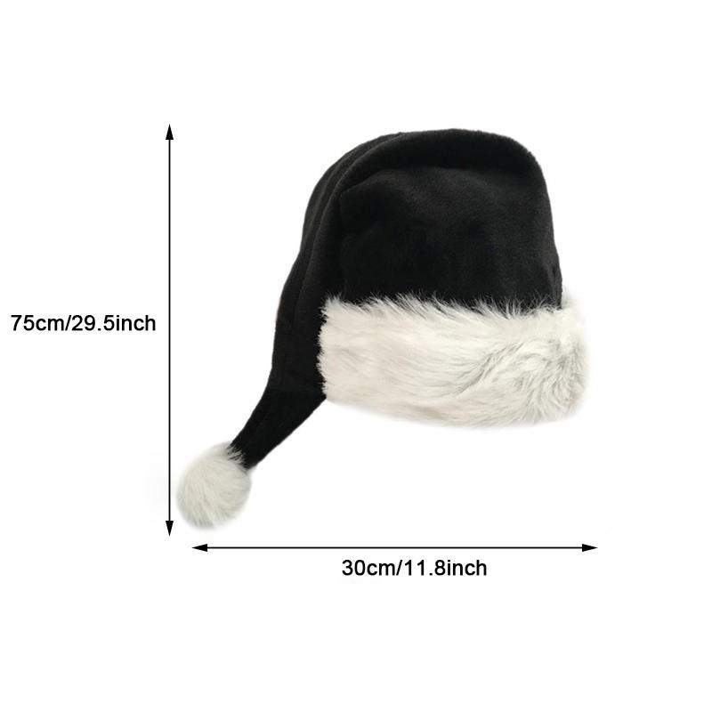 Plush Christmas Hat Black Unisex Xmas Hats For Adults Kids Comfortable Santa Claus Cosplay Supplies Christmas Party Decor Gift