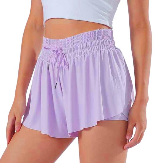 Women Sports Skort Elastic High Waist Adjustable Drawstring Sport Shorts Solid Color Yoga Fitness Shorts