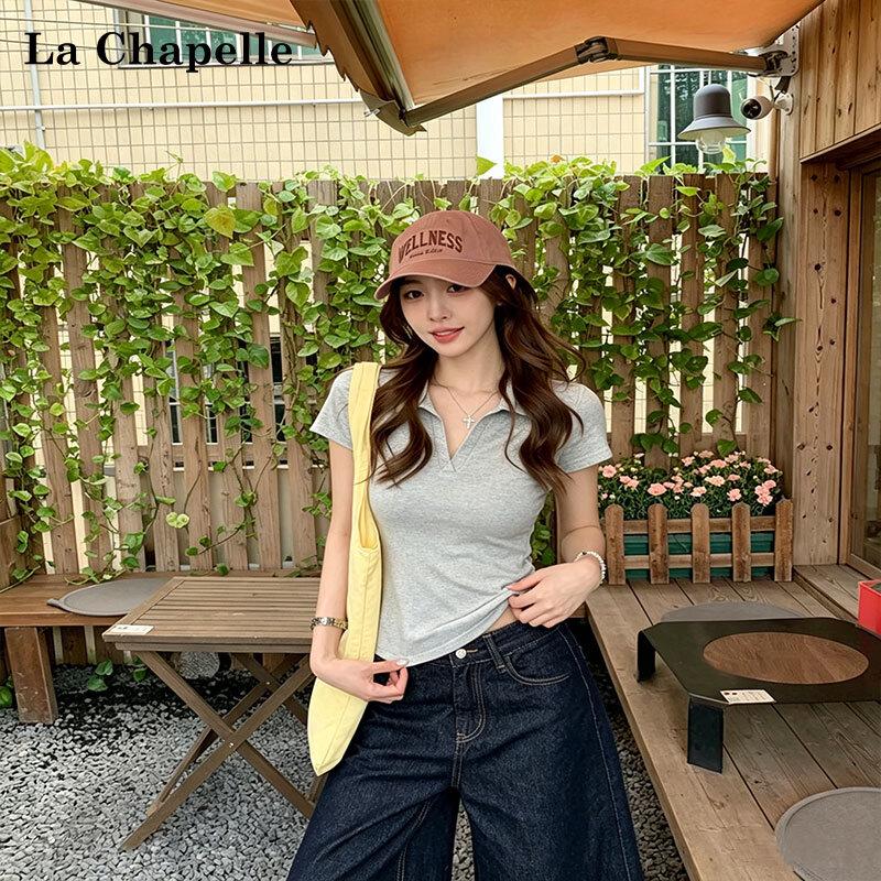 La Chapelle Women s V-Neck Slim Fit Polo T-Shirt M серый