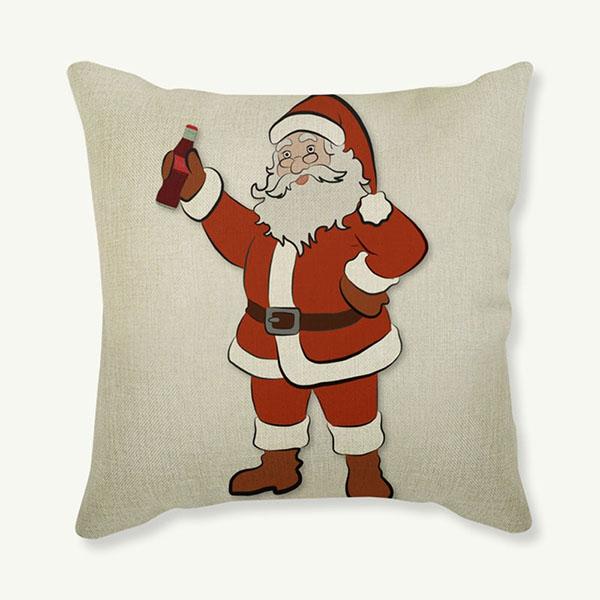 Christmas Santa Claus Throw Pillow Case For Indoor Decoration Christmas Tree Cute Bear Print Linen Sofa Cushion Cover Pillowcase