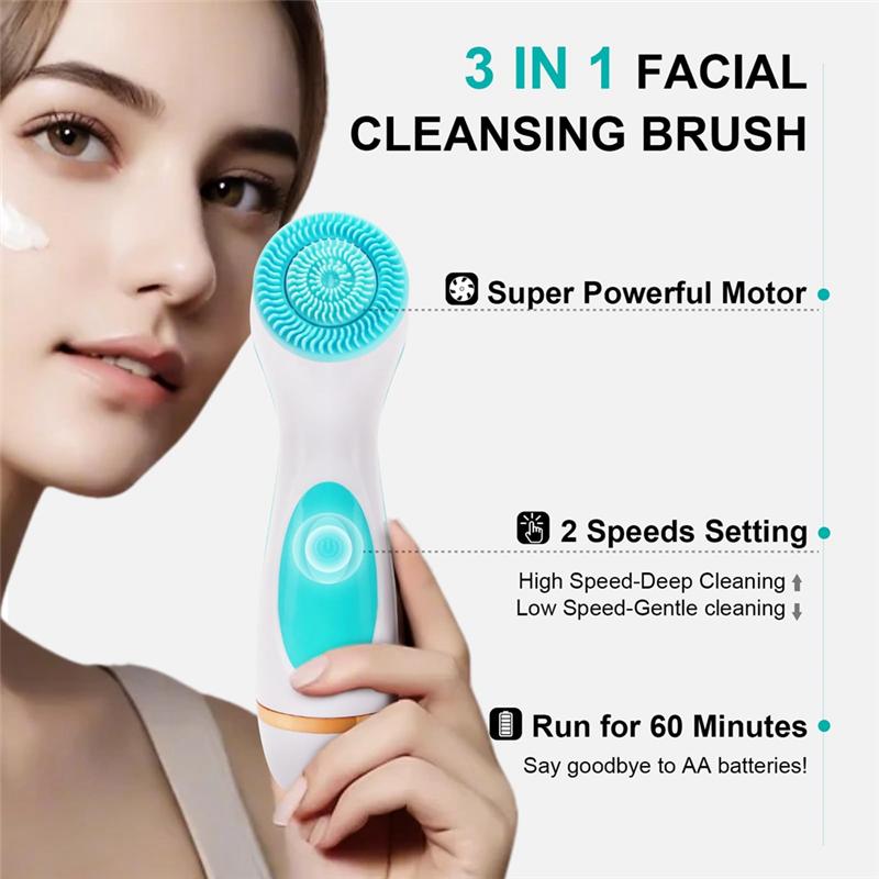 

ABNO-Skin Care Dual-Rotation Facial For Cleansing Device, Waterproof Face Scrubber Exfoliator With 3 Brush Heads синій