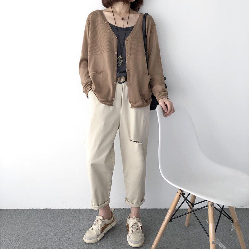 Women's Loose V-neck Long Sleeve Knitted Cardigan for Spring and Autumn 2025