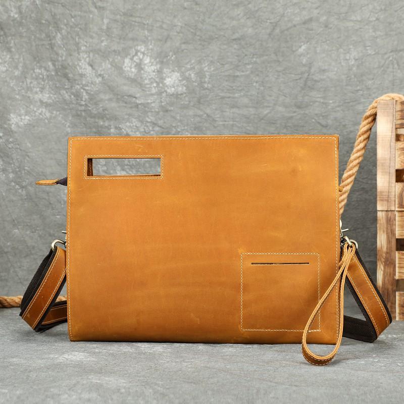 Crazy Horse Skin Men's Crossbody Bag Retro Simple Handheld Letter Package Business Travel Shoulder Men