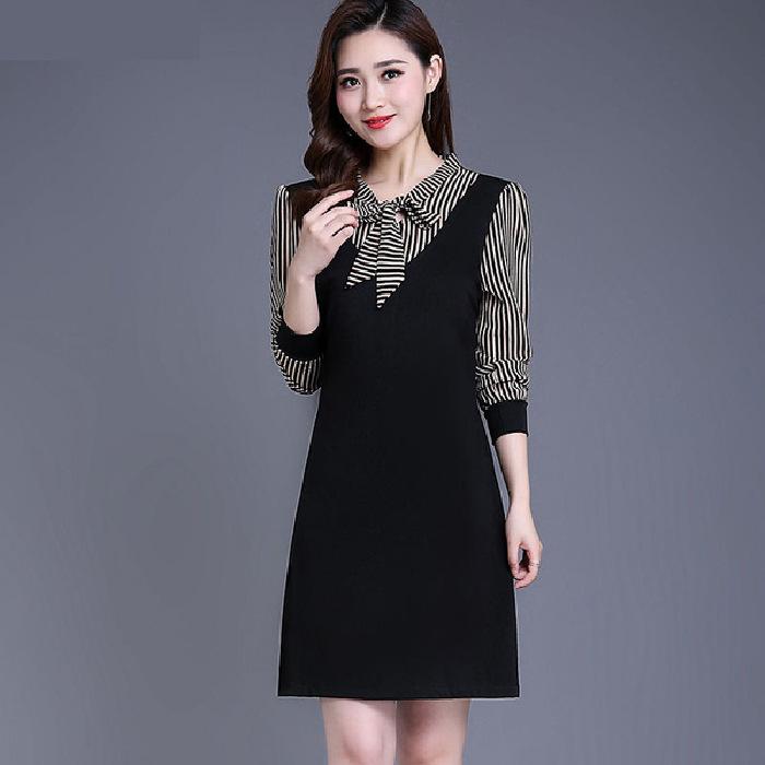 M~ XL Spring and Autumn New Middle-aged Medium-sized Long Sleeve Bottom Dress Slim and Skinny Fashion Mom Dress