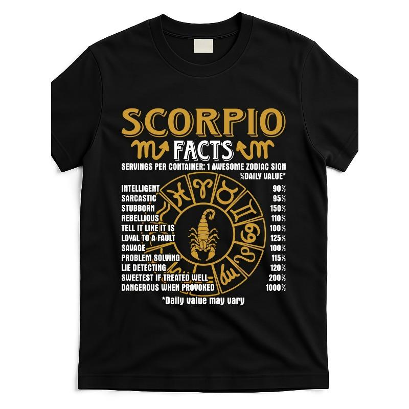 

European sizes Funny Scorpio Facts Graphic T-Shirt - Humorous Zodiac Sign Design with Scorpion Symbol Playful Design, Comfortable Fit 4XL чорний