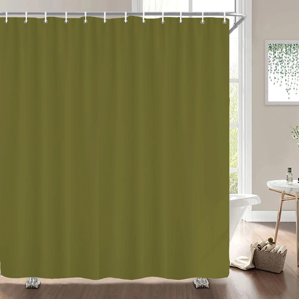 1Pcs Black Gray White Solid Color Printed Fabric Waterproof Shower Curtain, Home Decoration Bathroom Curtain, With Hooks