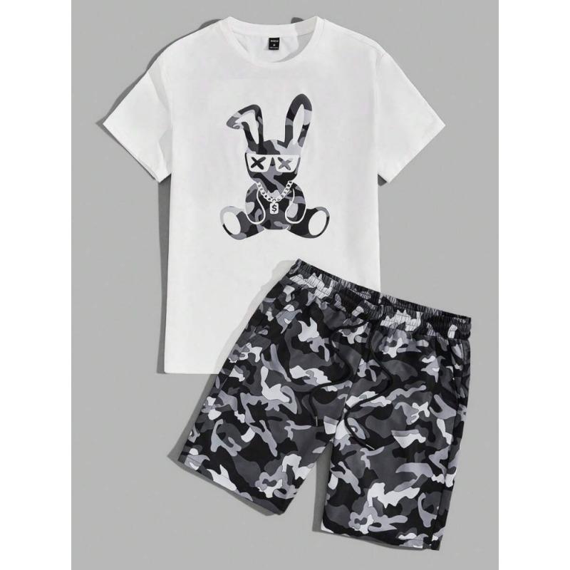 Summer Daily Men's Casual Shorts 3D Black And White Printed Men's T-shirt Shorts Set Urban Street Men Fashion Short Sleeves