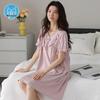 Women's Court Style Cotton Silk Nightgown with Built-In Bra Pads, French Large Size Summer Pajama Dress