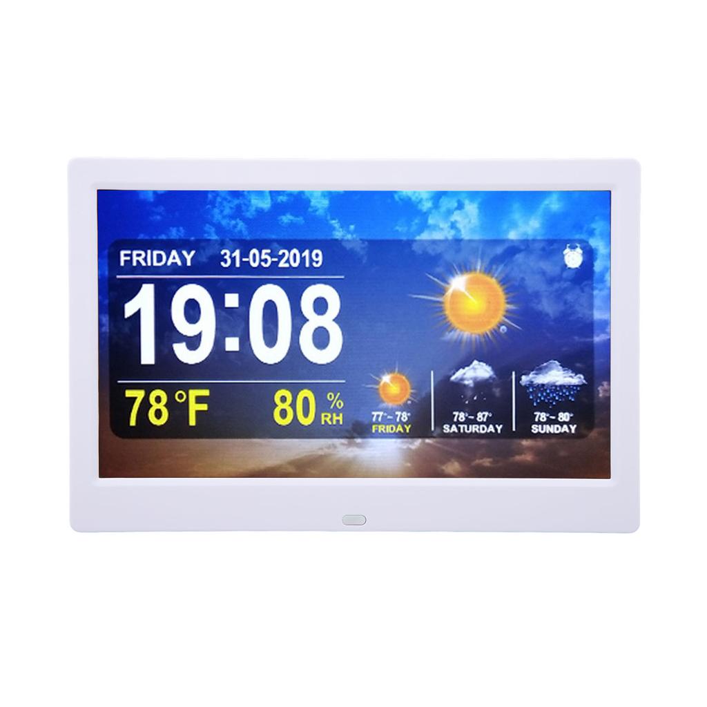 WIFI Weather Clock 10in 100‑240V White Date Time Temperature Humidity Color Display Alarm Clock