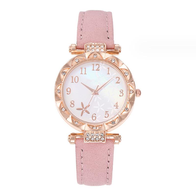 6 Peças/Conjunto Relógio Feminino Moda Flores Pulseira de Couro Relógios Analógicos de Quartzo Conjunto de Joias Borboleta(Sem caixa)
