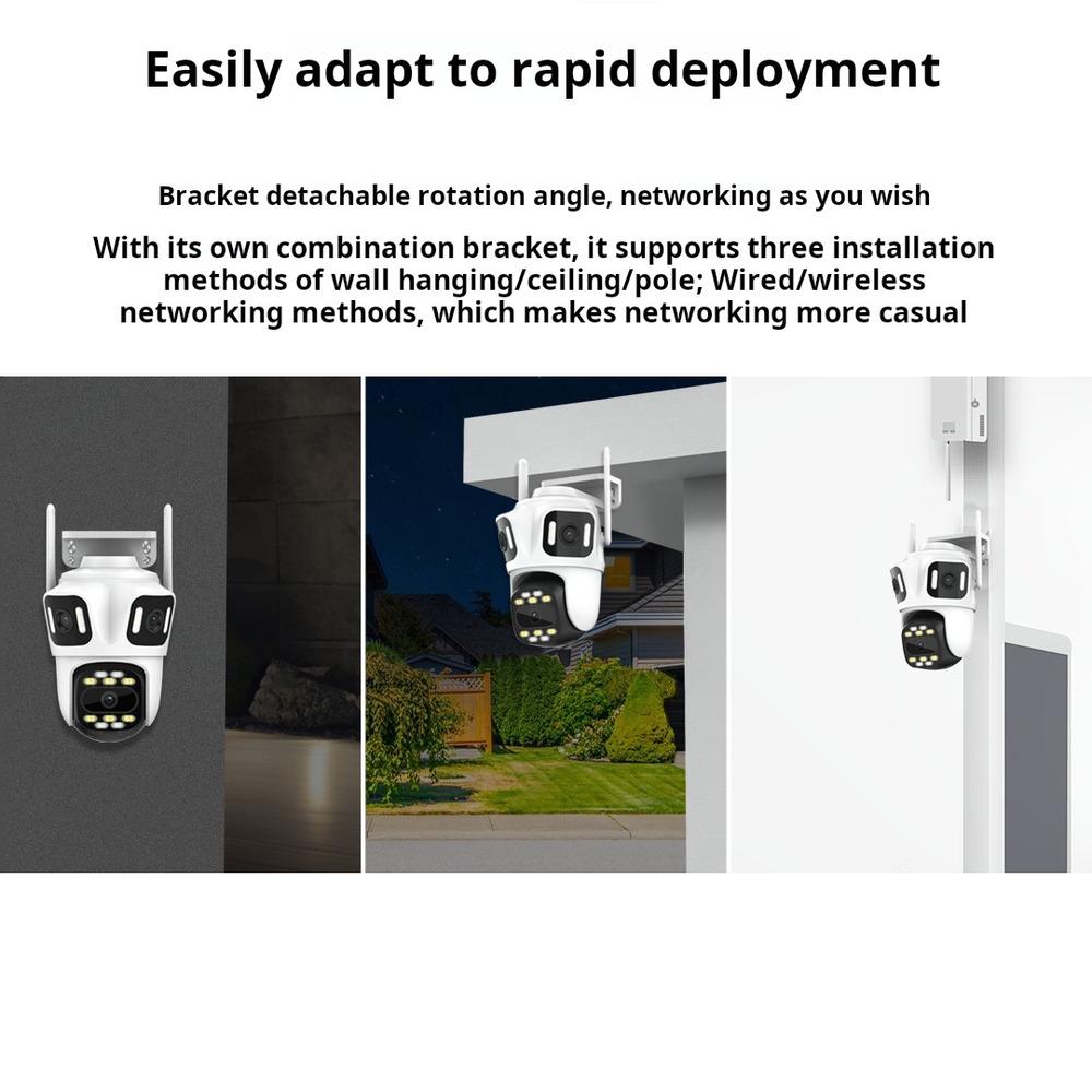 Outdoor 12MP Cameras Wifi IP Three Lens PTZ Auto Tracking Security Protection Smart CCTV Video Icsee Surveillance