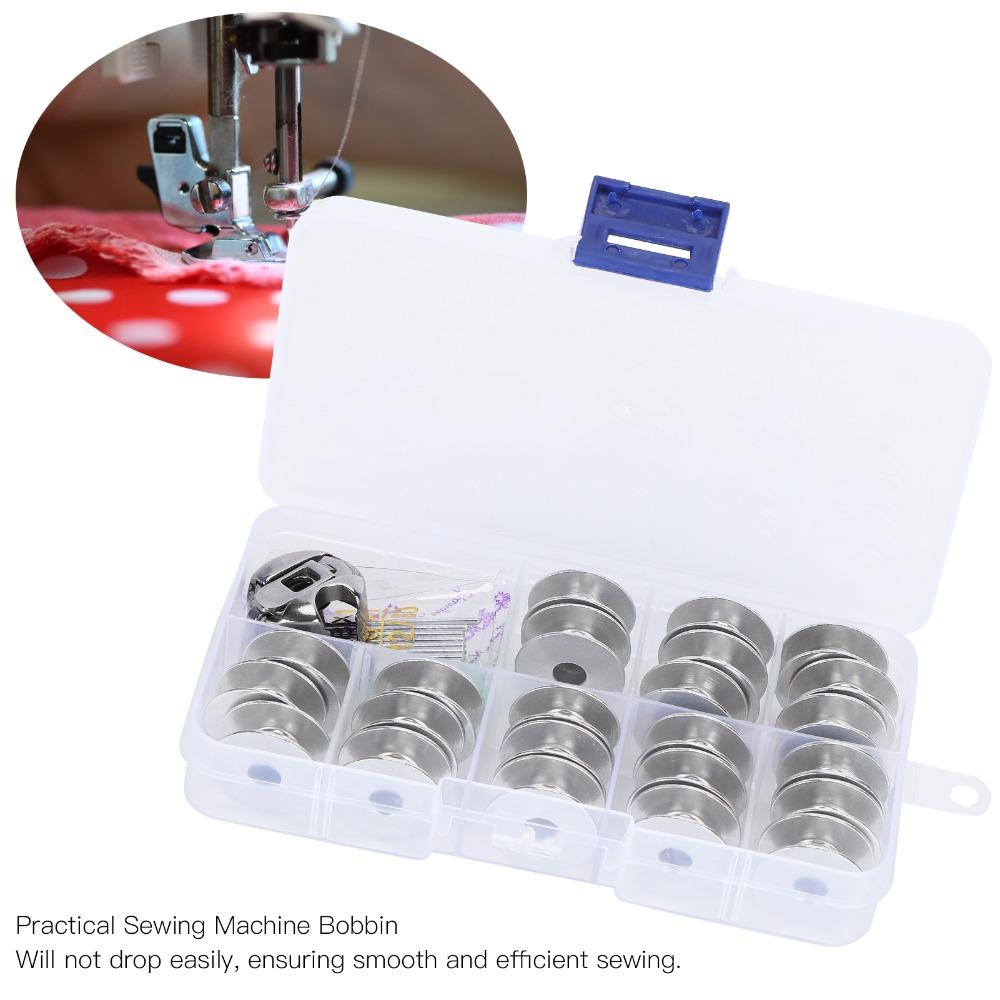 36pcs Metal Bobbins Sewing Machine Bobbin Set Aluminium Plastic Storage Box Sewing Machine Bobbin Silver