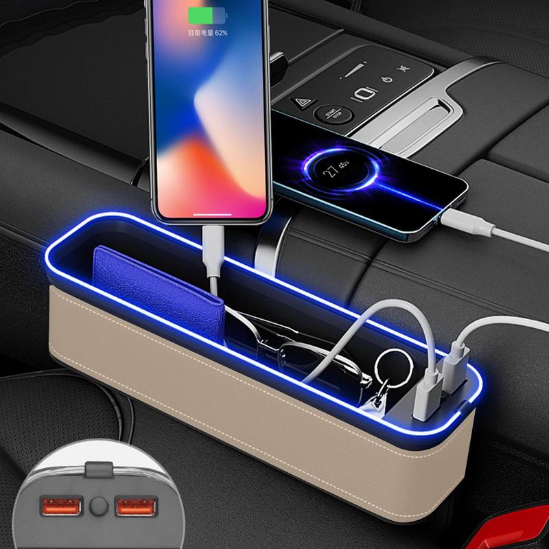 Car Seat Gap Filler Organizer LED Colorful Light Change With USB Charging Auto Front Seat Crevice Storage Box Accessories