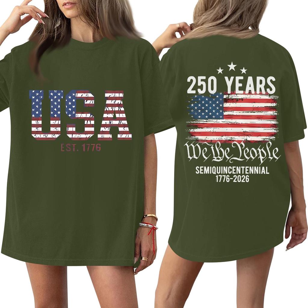 Women's Fashionable Casual Short-Sleeve Round Neck Printed T-Shirt For The 250th Anniversary Of The Founding Of The United States