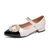2025 New Princess Shoes French Pearl Round Buckle Velcro Girls Single Shoes Foreign Style Flat Bottom Princess Small Leather Shoes Women