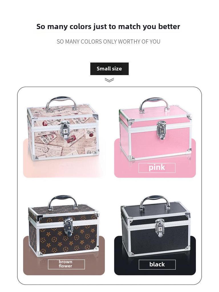 Portable Double-Layer Aluminum Alloy Cosmetic Case with Mirror and Password Lock