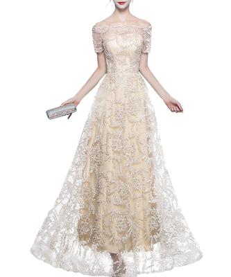 PHOLEEY Party Evening Wedding Long Embroidered Floral Concert Dress, Dress, Dress, Dress, One-Piece Dress, Print, Lace, Maxi, Midi, Tulle,