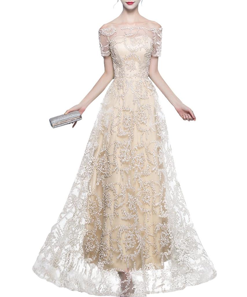 Party Evening Wedding Long One Off Concert [PHOLEEY] Dress, Dress, Dress, Dress, Piece, Embroidery, Floral, Lace, Maxi, Medium, Tulle, Shoulder,