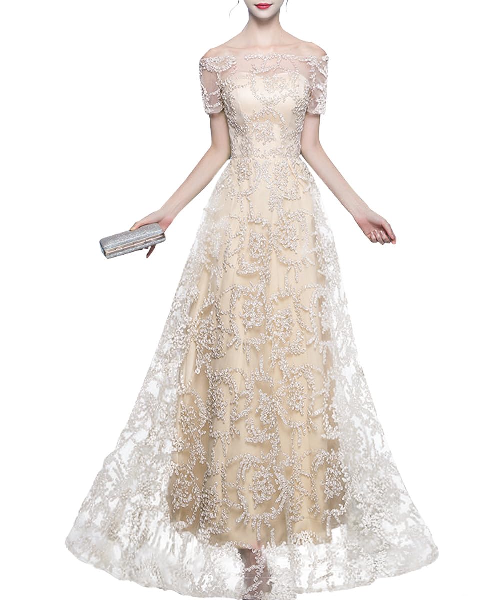 

Вечернее Свадебное Длинное Платье для Вечеринки на Один Раз [PHOLEEY], Платье, Платье, Платье, Деталь, Вышивка, Цветочный, Кружево, Макси, Среднее, Тюль, На Плечо,