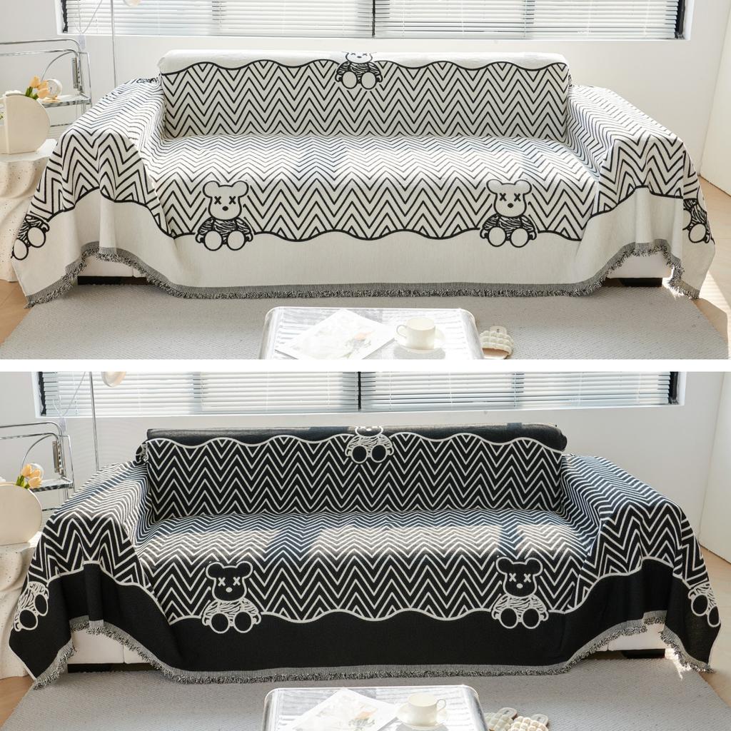Modern and Simple Sofa Towel, New All-season Comfortable Chenille Anti-wrinkle Multi-purpose Striped Double-sided Sofa Cover Blanket