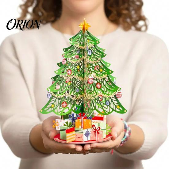 Exquisite Christmas Scene Decoration 3D Puzzle Paper Tree Decoration, Holiday Desktop Ornaments Small Tabletop with Star Topper And Gift Box for Home