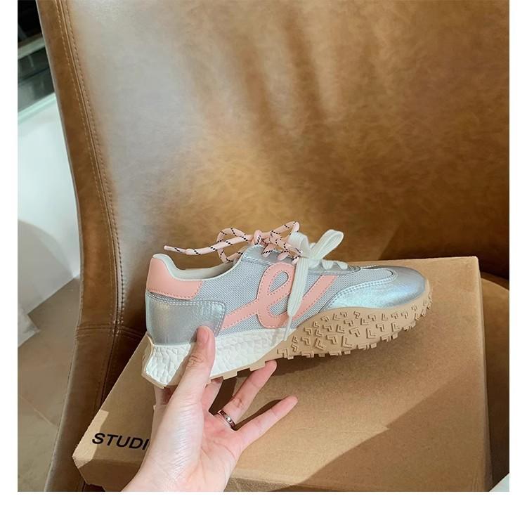 

Grape mother has the same 6cm inner height increase~ versatile contrasting color lace-up mesh thick-soled casual Dexun board shoes women s summer 40 серебряный