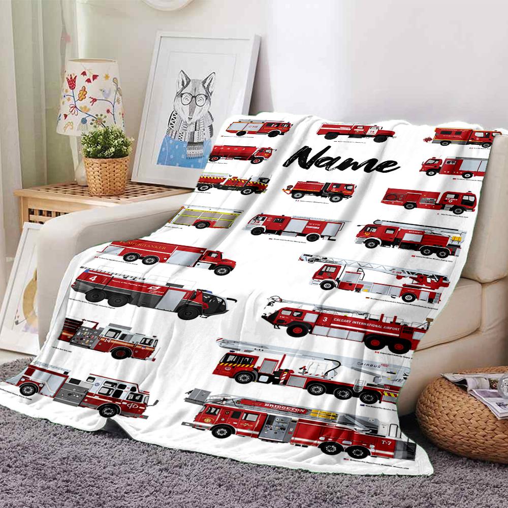 Custom Name fire truck Theme Printed Blanket - Perfect for Couch, Bed, Travel & Outdoor Use | Machine Washable, Cozy & Durable.