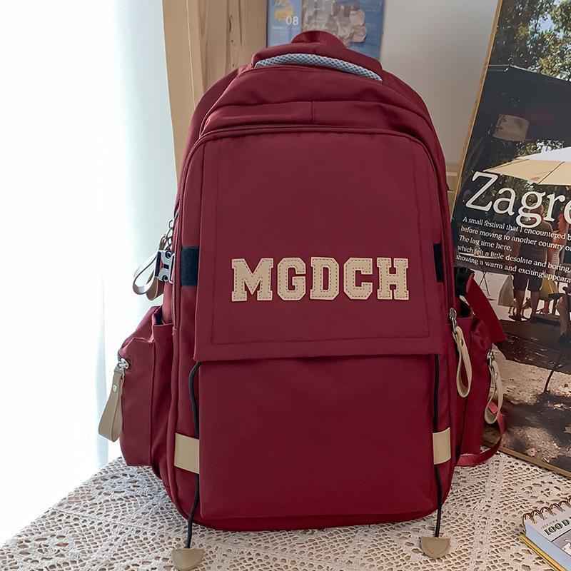 

School bag college student burgundy large capacity girl letter backpack middle school student high quality