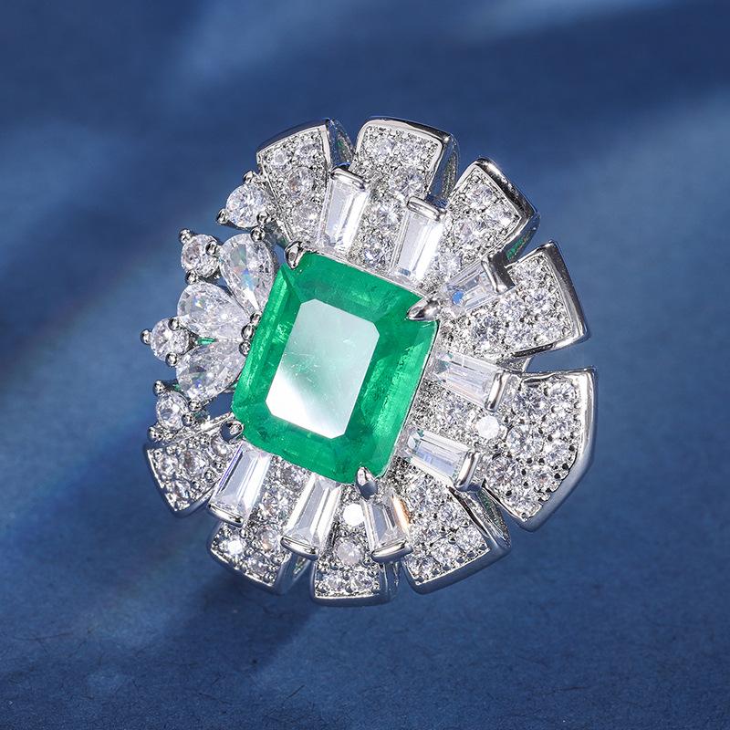 Jewelry Copper Bottom Gold-Plated Simulation Color Treasure Heart-Shaped Heavy Industry Inlaid Diamond Ring Women 10 * 12