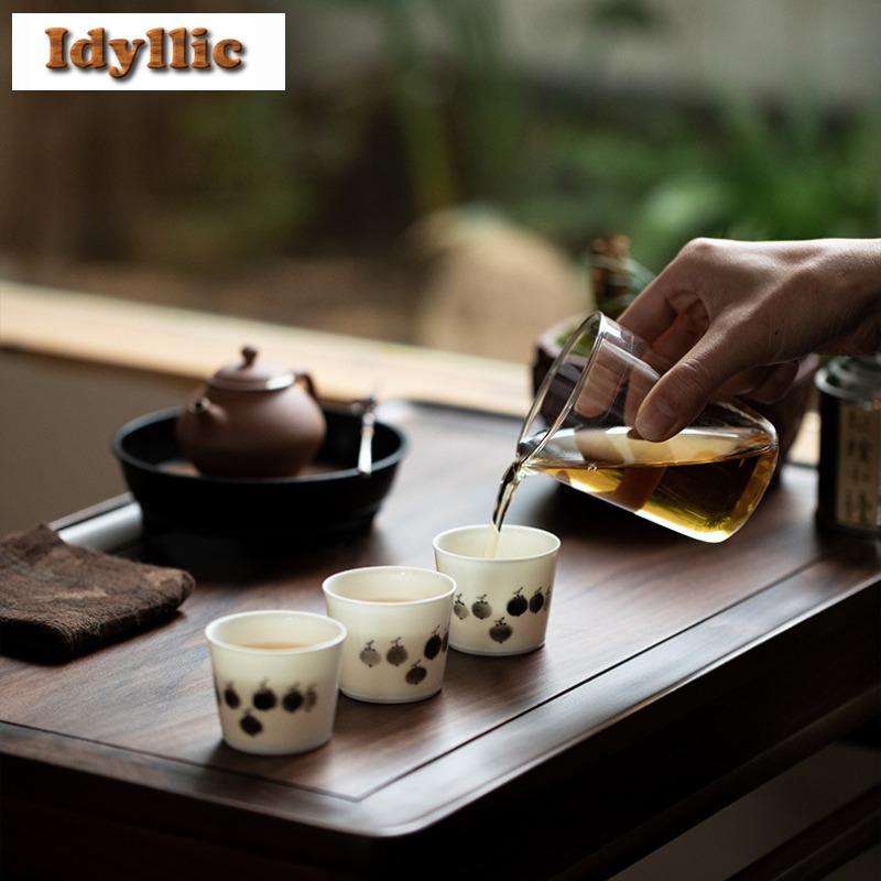 Hand Drawn Bamboo Persimmon Straight Tube Teacup Retro Tea Bowl Jug Tea-tasting Fragrance Cup Jianzhan Master Cups Cafes Craft