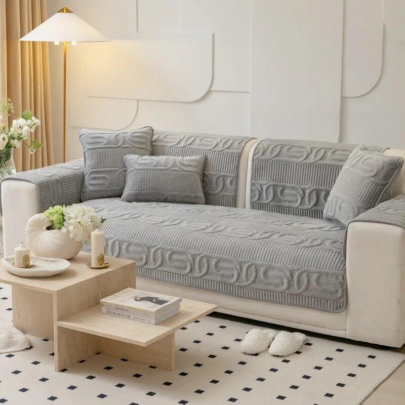Solid Color Plush Embroidery Sofa Cushion New Sofa Cushion Plush Cushion Non-slip Sofa Cover Cloth Back Cover