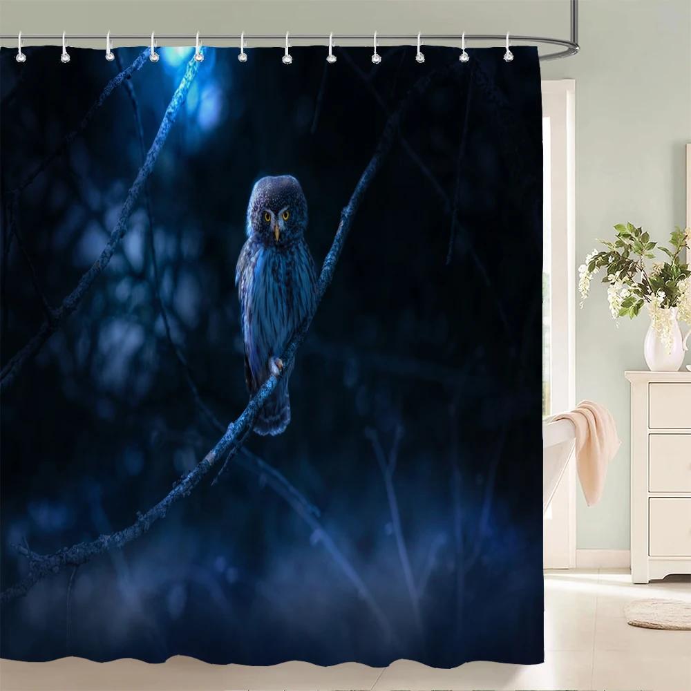 

Night Forest Animal Owl Printed Shower Curtain Washable Curtain With Hook Bathroom Decorative Curtain 3D Shower Curtains 180*200 W60H190(CM)-1 Pcs