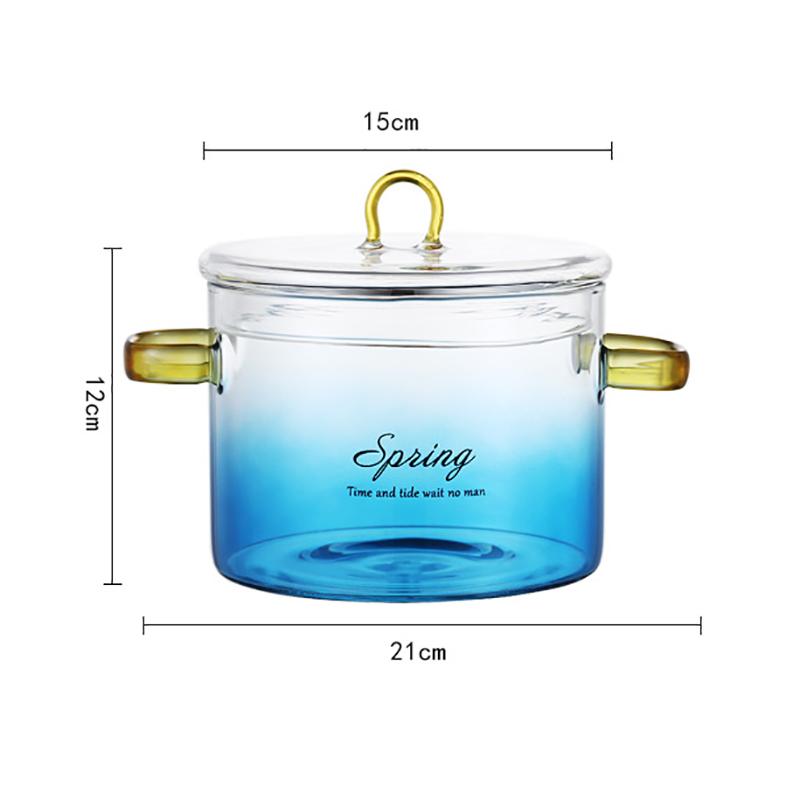 1500ML Glass Simmer Pot Transparent Gradient Glass Saucepan Household Heat-resistant Pot For Pasta Noodles Soup