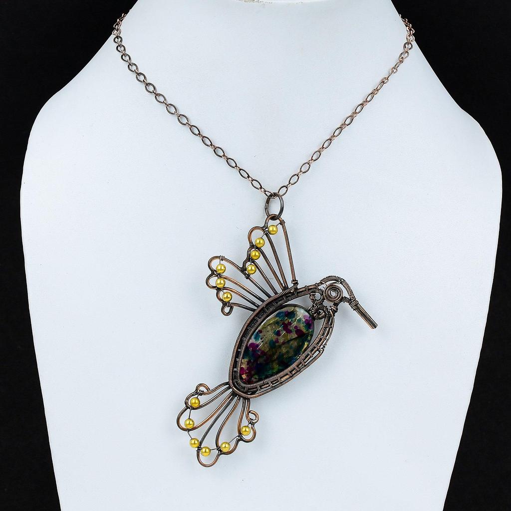 Multi Fire Labradorite Pendant Copper Wire Wrapped Pendant Handmade Gemstone Pendant Unique Copper Jewelry Bird Pendant Gift For Anniversary