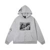 Mens Oversized Streetwear Hoodie With Distressed Zipper Graphic Print Cotton Long Sleeve Pullover Casual Wear