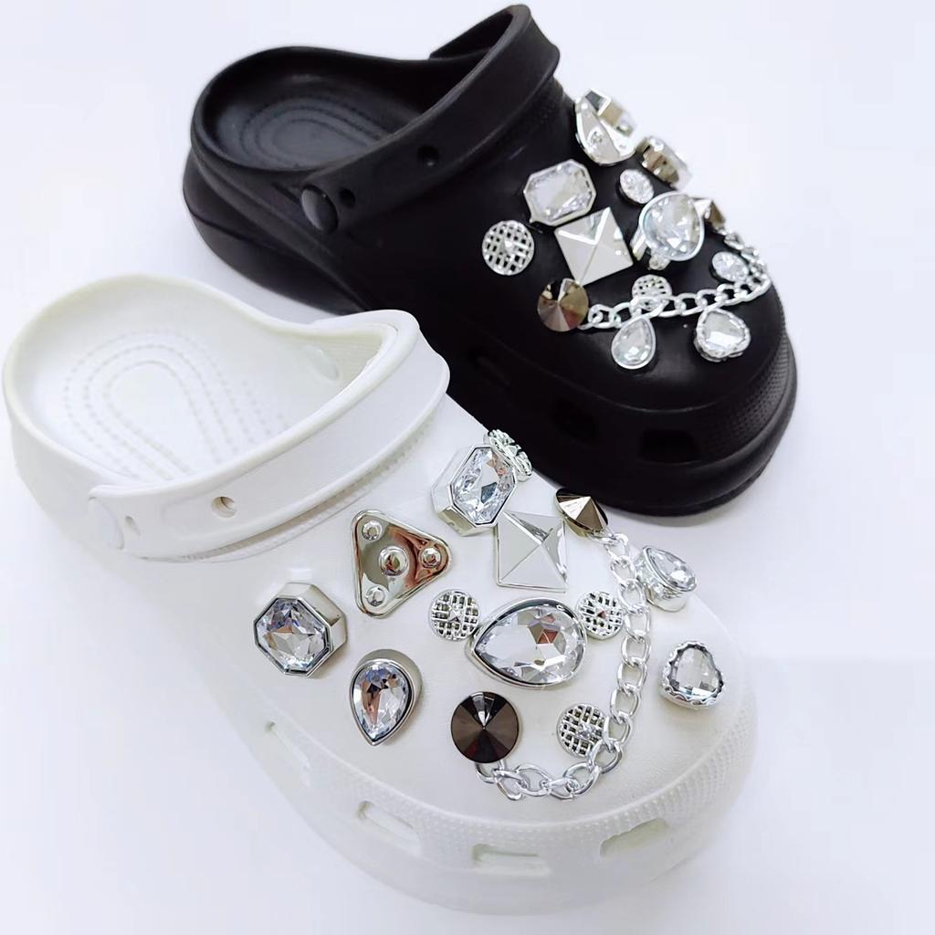 New Hole Shoes DIY Jewelry Removable Chain Silver Rhinestone Gemstone Shoe Buckle Set Accessories